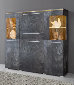 OTTO home Highboard »India,Breite 130cm, stilvolle Hochkommode 3Türen, Klappe und Schublade« Hochschrank viel Stauraum, Einlegeböden verstellbar,ohne Beleuchtung