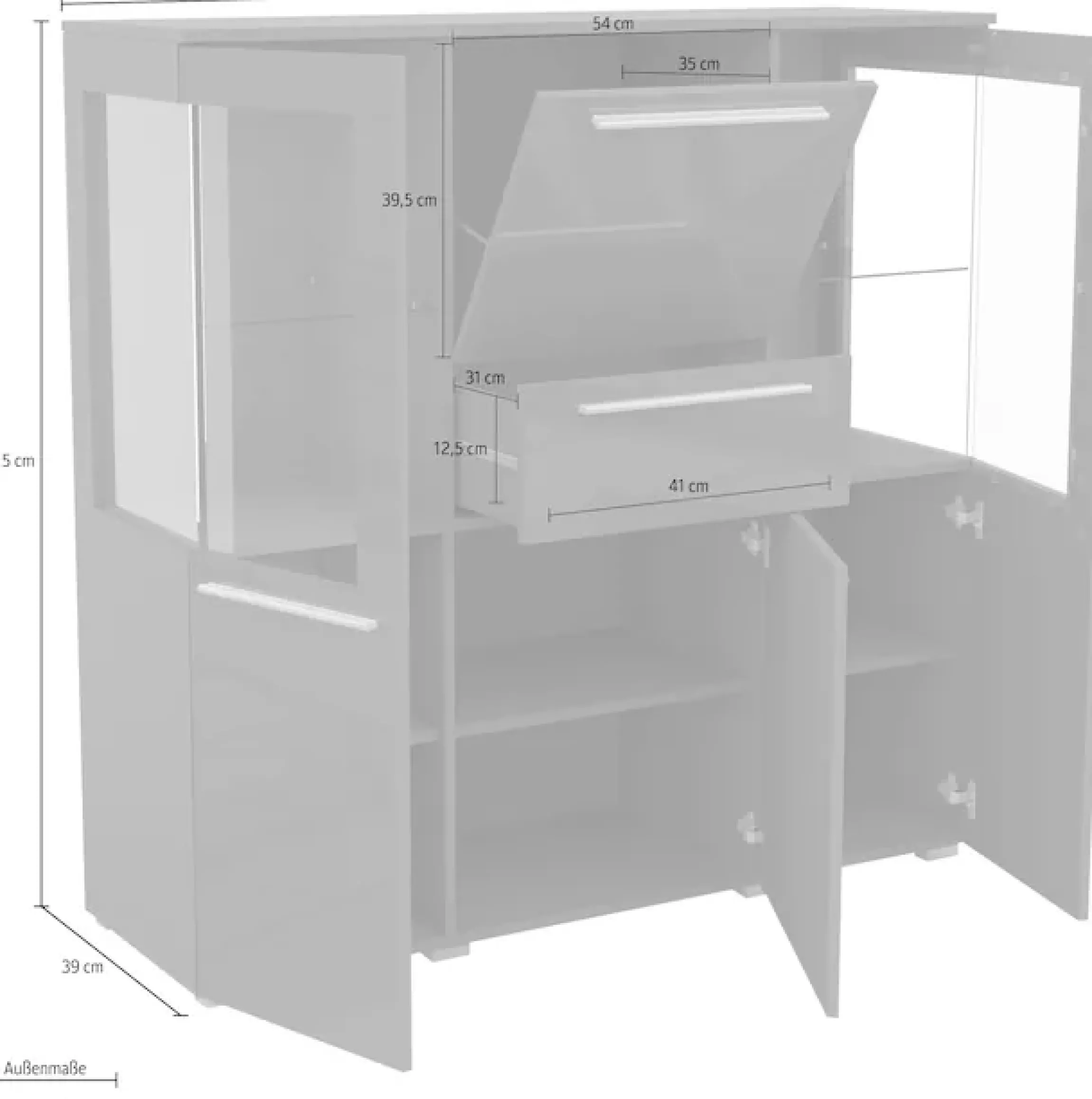 OTTO home Highboard »India,Breite 130cm, stilvolle Hochkommode 3Türen, Klappe und Schublade« Hochschrank viel Stauraum, Einlegeböden verstellbar,ohne Beleuchtung