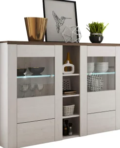 OTTO home Highboard »Larona, zeitlose Hochkommode mit 2 Türen, Türkommode, Höhe 129,5 cm,« Anrichte mit dekorative Rahmenoptik, Türen mit Glaseinsatz