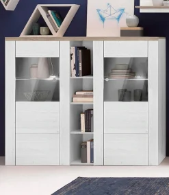 OTTO home Highboard »Larona, zeitlose Hochkommode mit 2 Türen, Türkommode, Höhe 129,5 cm,« Anrichte mit dekorative Rahmenoptik, Türen mit Glaseinsatz