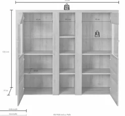 OTTO home Highboard »Larona, zeitlose Hochkommode mit 2 Türen, Türkommode, Höhe 129,5 cm,« Anrichte mit dekorative Rahmenoptik, Türen mit Glaseinsatz