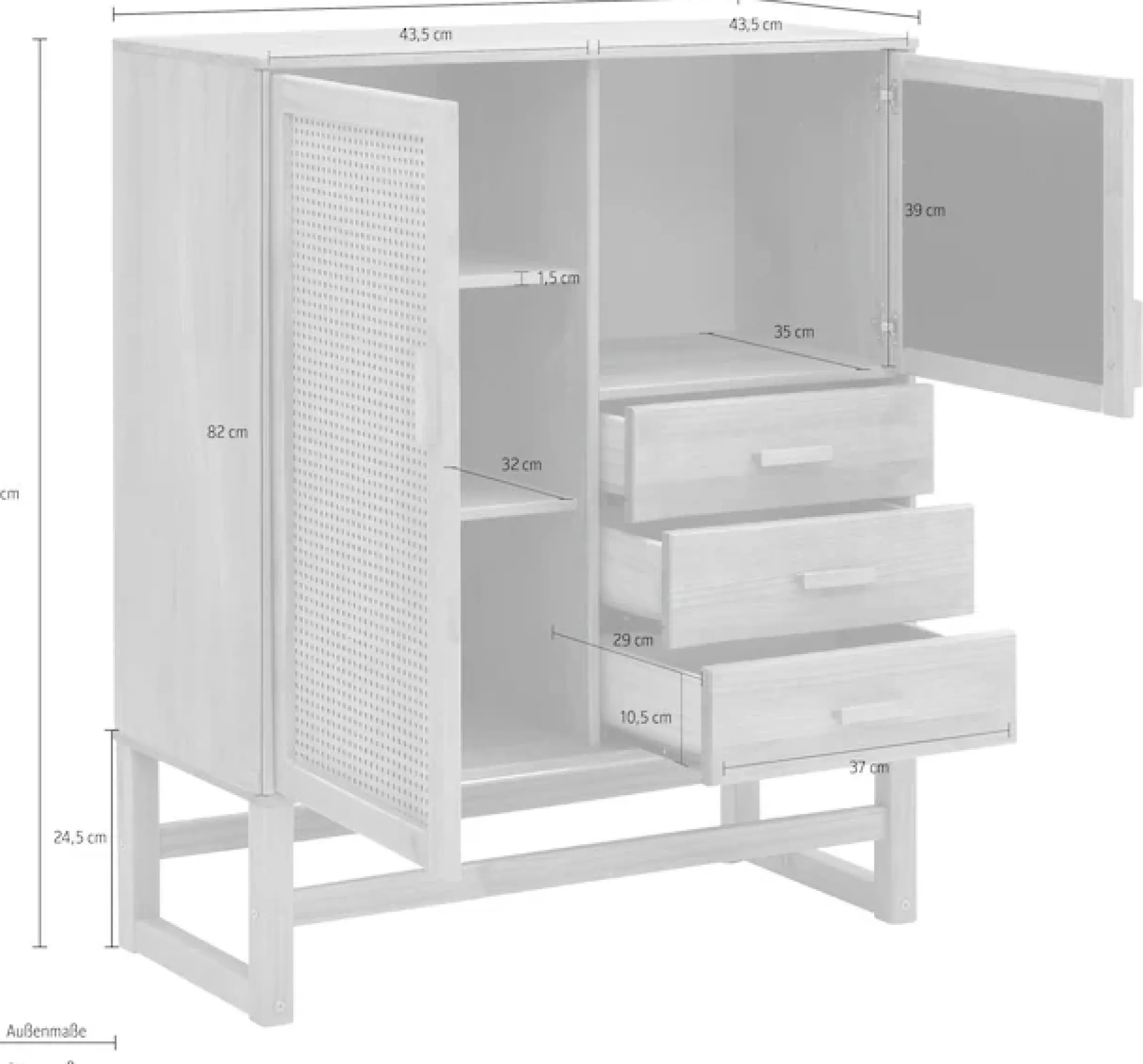 OTTO home Highboard »Linz« Stauraumschrank mit Rattangeflecht auf den Türfronten, Massivholz