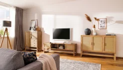 OTTO home Highboard »Linz« Stauraumschrank mit Rattangeflecht auf den Türfronten, Massivholz