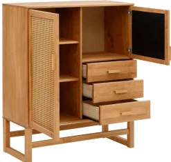 OTTO home Highboard »Linz« Stauraumschrank mit Rattangeflecht auf den Türfronten, Massivholz