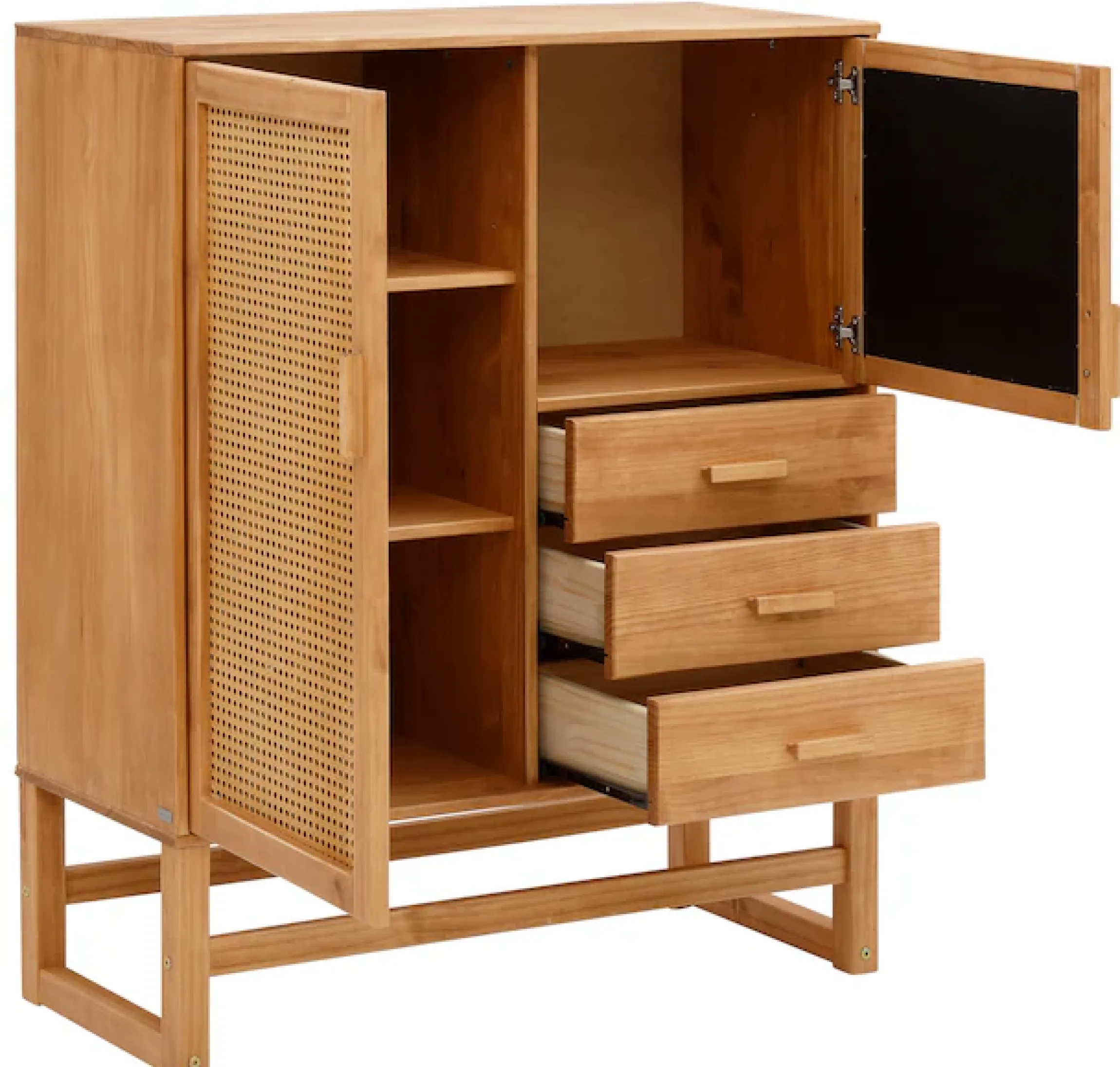 OTTO home Highboard »Linz« Stauraumschrank mit Rattangeflecht auf den Türfronten, Massivholz