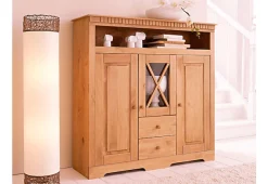OTTO home Highboard »Lisa« Stauraumschrank aus massivem Kiefernholz, mit dekorativen Fräsungen