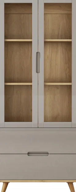 OTTO home Highboard »Lund« mit glänzenden Fronten, Glastüren, helles Holzdekor, Breite 70 cm