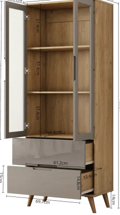 OTTO home Highboard »Lund« mit glänzenden Fronten, Glastüren, helles Holzdekor, Breite 70 cm