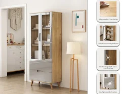 OTTO home Highboard »Lund« mit glänzenden Fronten, Glastüren, helles Holzdekor, Breite 70 cm