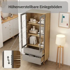 OTTO home Highboard »Lund« mit glänzenden Fronten, Glastüren, helles Holzdekor, Breite 70 cm
