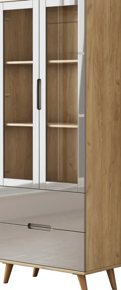 OTTO home Highboard »Lund« mit glänzenden Fronten, Glastüren, helles Holzdekor, Breite 70 cm