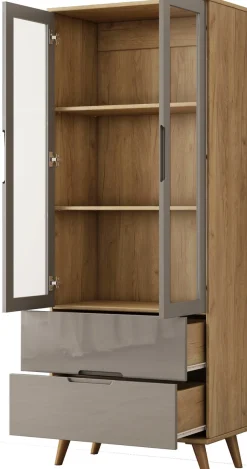 OTTO home Highboard »Lund« mit glänzenden Fronten, Glastüren, helles Holzdekor, Breite 70 cm