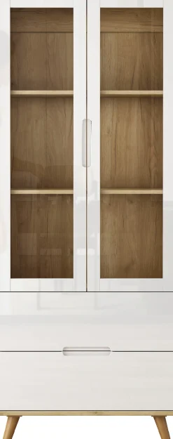 OTTO home Highboard »Lund« mit glänzenden Fronten, Glastüren, helles Holzdekor, Breite 70 cm