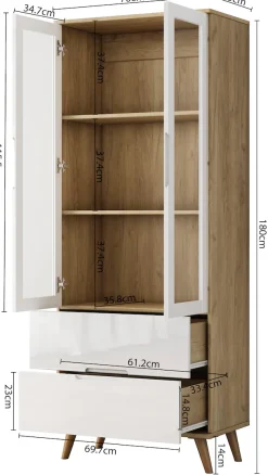 OTTO home Highboard »Lund« mit glänzenden Fronten, Glastüren, helles Holzdekor, Breite 70 cm