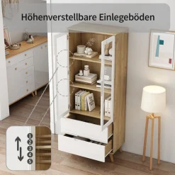 OTTO home Highboard »Lund« mit glänzenden Fronten, Glastüren, helles Holzdekor, Breite 70 cm