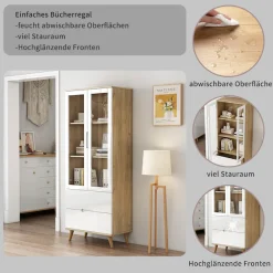 OTTO home Highboard »Lund« mit glänzenden Fronten, Glastüren, helles Holzdekor, Breite 70 cm