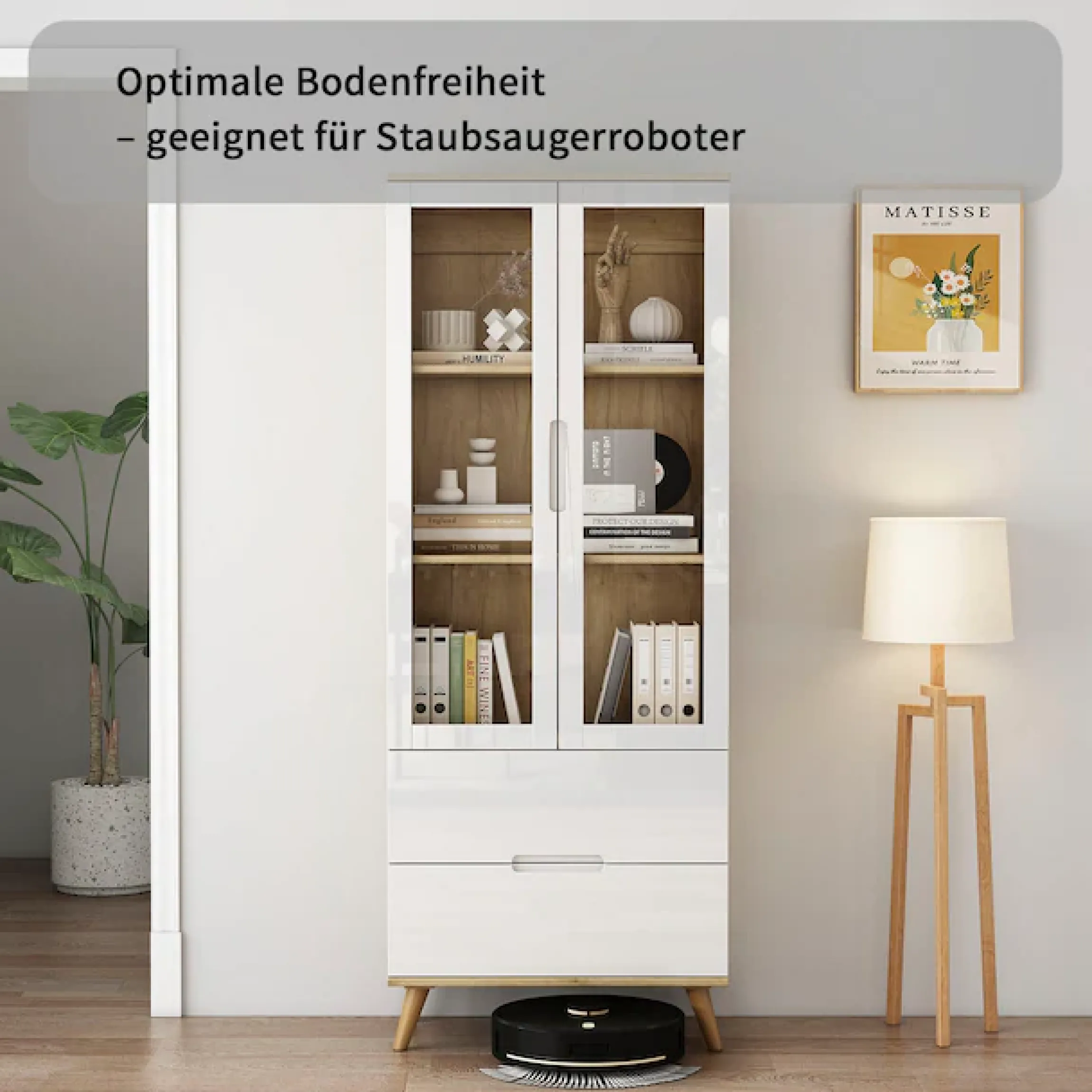 OTTO home Highboard »Lund« mit glänzenden Fronten, Glastüren, helles Holzdekor, Breite 70 cm