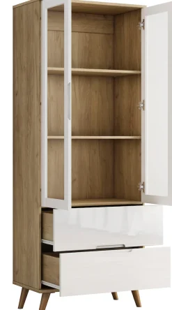 OTTO home Highboard »Lund« mit glänzenden Fronten, Glastüren, helles Holzdekor, Breite 70 cm