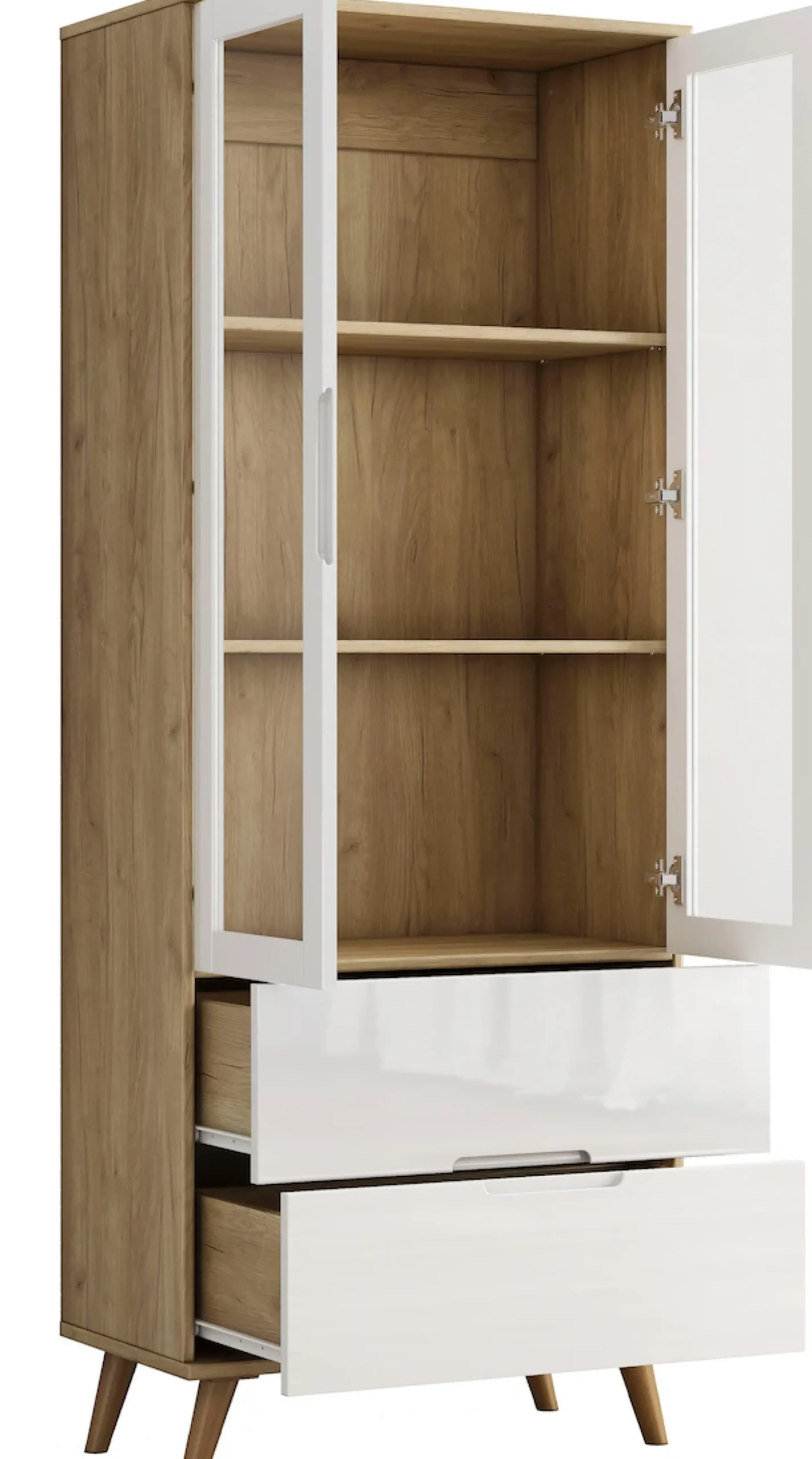 OTTO home Highboard »Lund« mit glänzenden Fronten, Glastüren, helles Holzdekor, Breite 70 cm