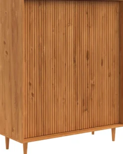 OTTO home Highboard »Malmedy Front mit gefrästen Rillen« Kommode Midischrank aus massivem Kiefernholz, Push-to-open, B 100 cm