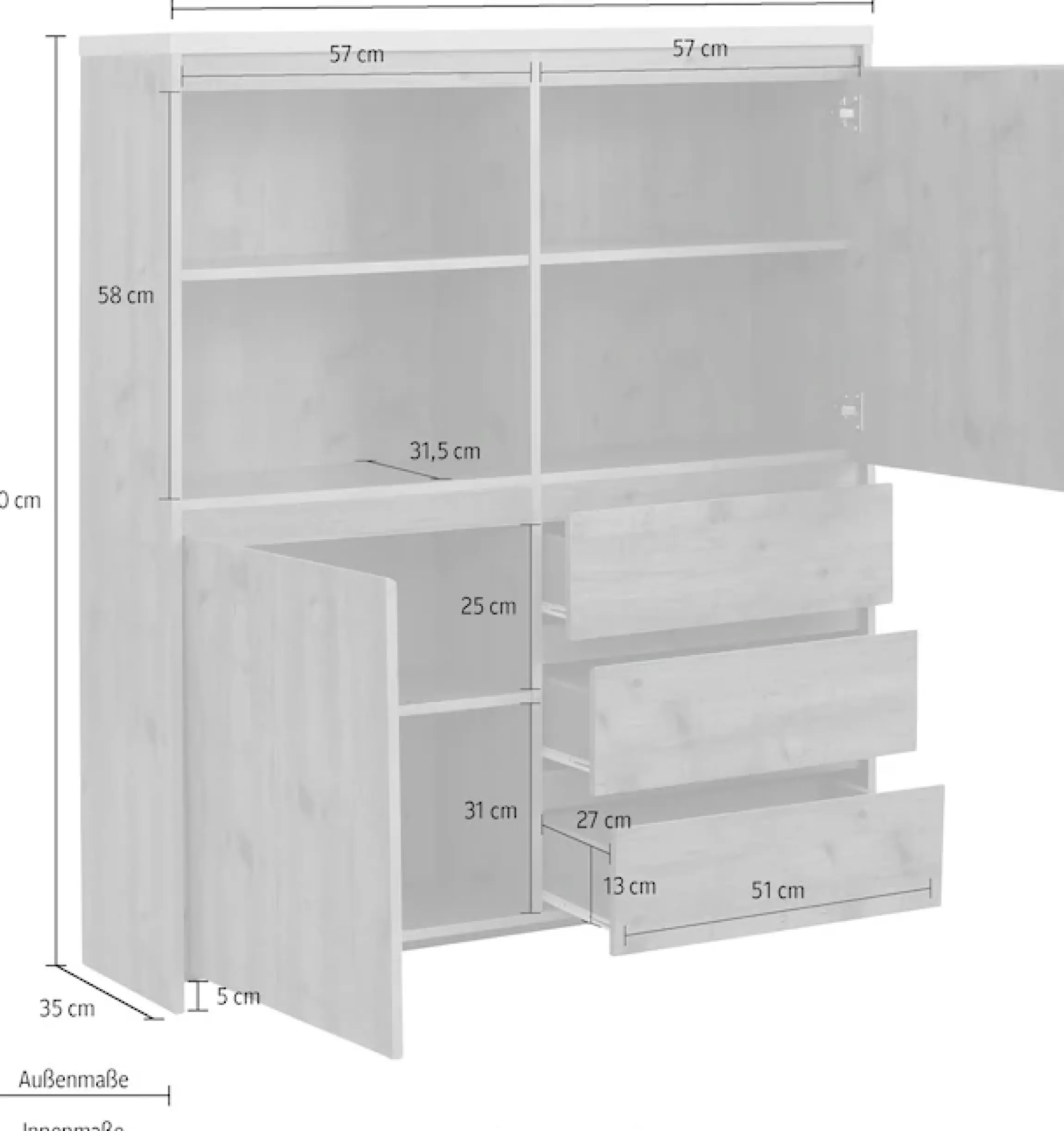 OTTO home Highboard »Maribo« Stauraumschrank im modernen Landhaus-Stil, Breite 125 cm