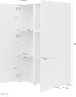 OTTO home Highboard »Metric,Breite 92cm, moderne grifflose Hochkommode 3 Türen,Highboard« Hochschrank mit viel Stauraum, Einlegeböden verstellbar, Türkommode