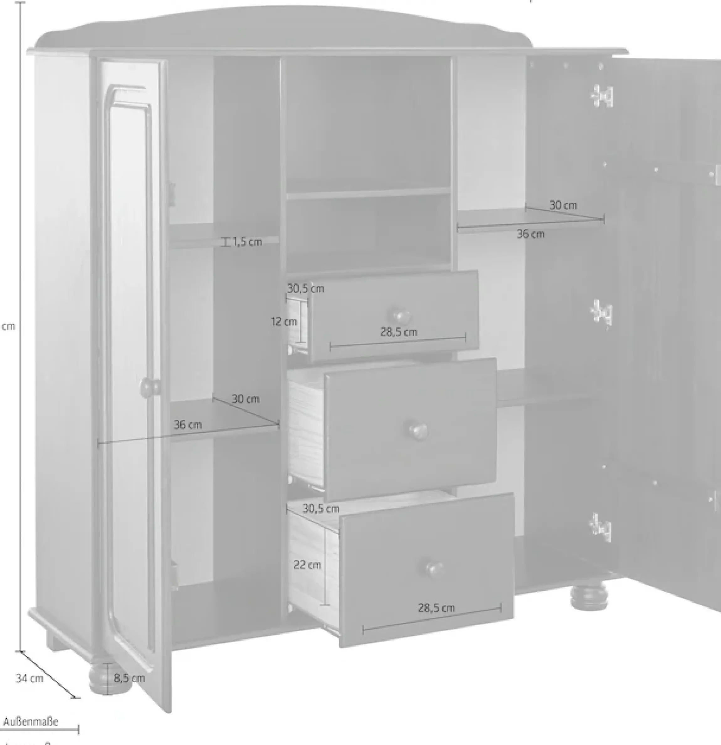 OTTO home Highboard »Mette« Stauraumschrank mit 3 Schubladen und verstellbaren Einlegeböden
