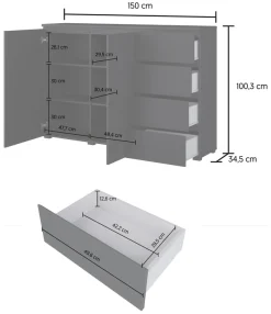 OTTO home Highboard »Modo, Breite 150 cm, moderne grifflose Kommode 2Türen/4 SK« Schubladenkommode mit viel Stauraum, Einlegeböden verstellbar