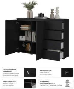 OTTO home Highboard »Modo, Breite 150 cm, moderne grifflose Kommode 2Türen/4 SK« Schubladenkommode mit viel Stauraum, Einlegeböden verstellbar