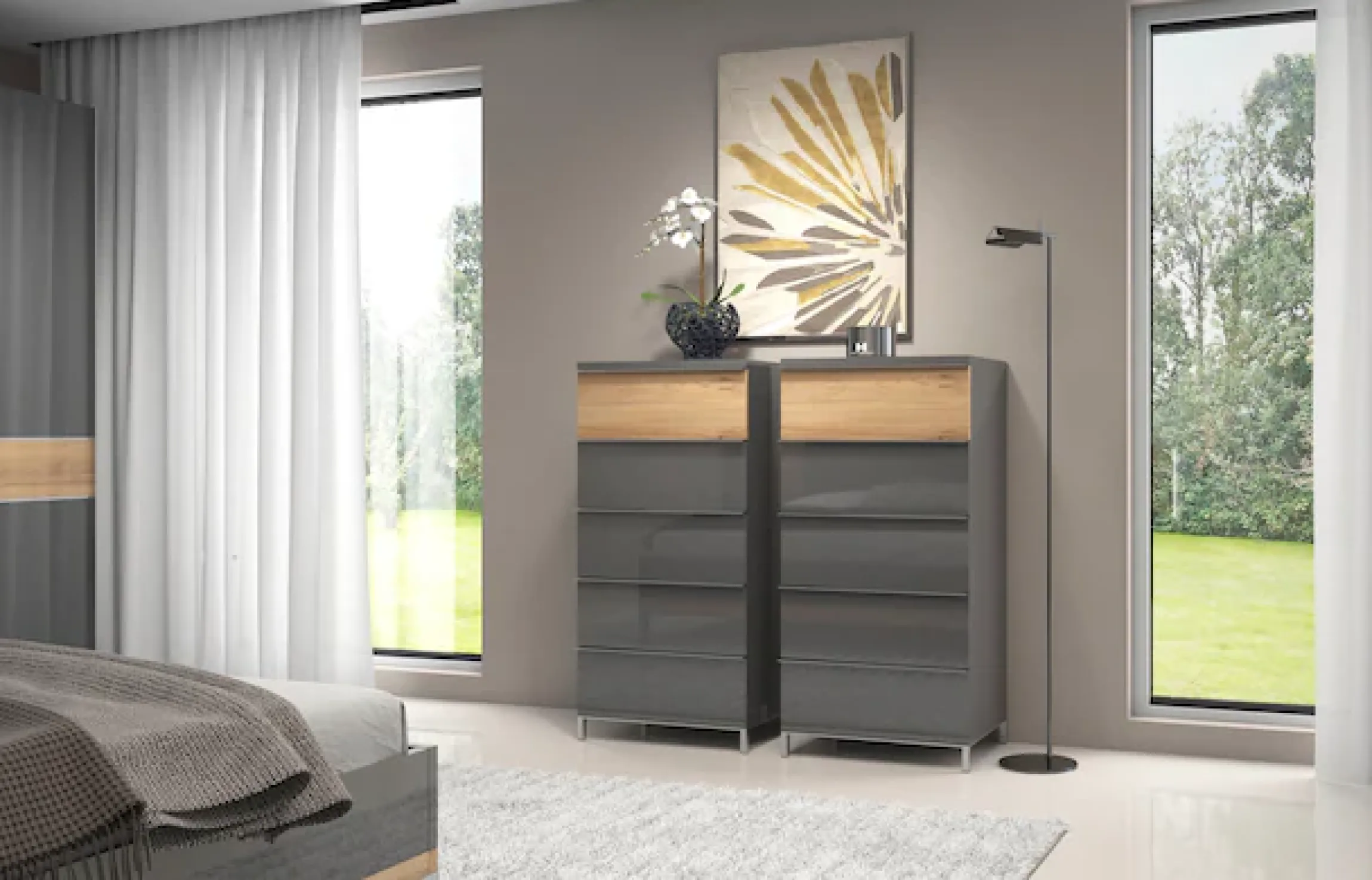 OTTO home Highboard »Onyx, hohe Kommode mit 5 Schubladen, UV Lackierung Hochglanz« FSC®-zertifizierter Holzwerkstoff,Schubkastenkommode mit Soft-Close-Funktion, Maße (B/T/H) 60/45/123cm