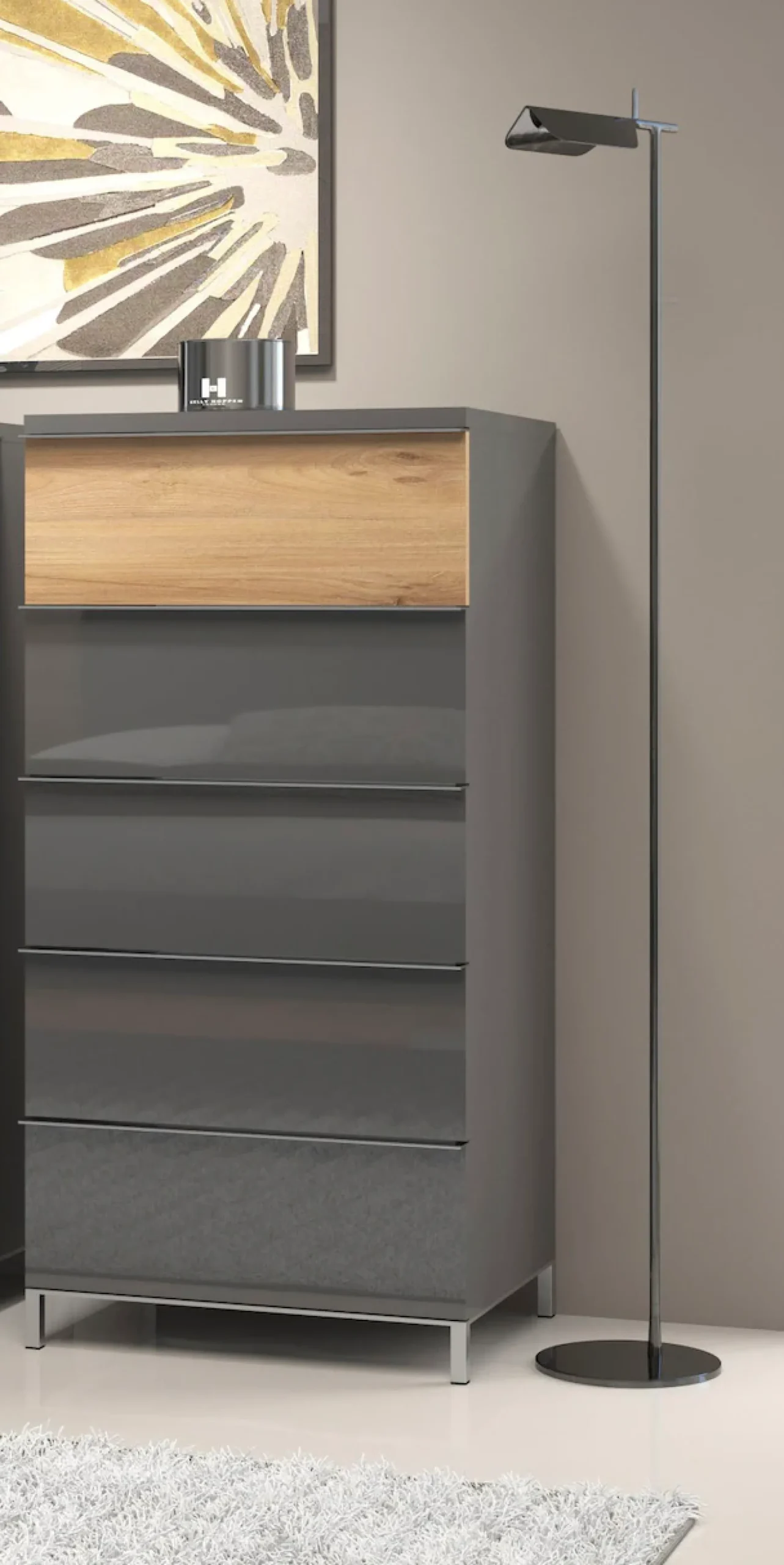 OTTO home Highboard »Onyx, hohe Kommode mit 5 Schubladen, UV Lackierung Hochglanz« FSC®-zertifizierter Holzwerkstoff,Schubkastenkommode mit Soft-Close-Funktion, Maße (B/T/H) 60/45/123cm