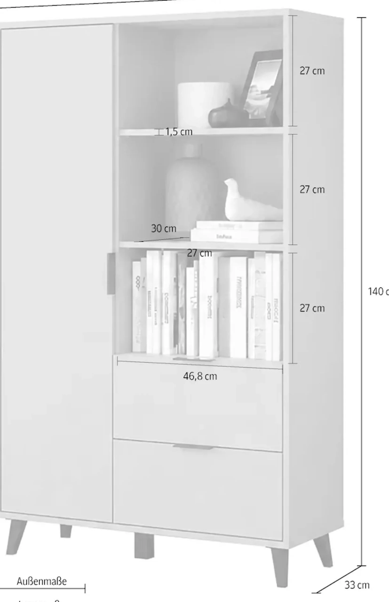 OTTO home Highboard »OSLO – Modernes Stauraummöbel mit Schubladen und Fächern« 1 Stk. tlg. Verstellbare Böden, praktische Griffe und hohe Füße für mehr Komfort