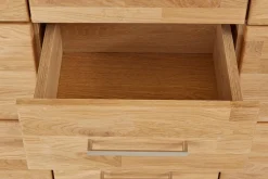 OTTO home Highboard »Ribe,125cm breit,115cm hoch, Fronten Massivholz,5Türen,3 Schubladen« Holz massiv, Holzwerkstoff, Metall Griffe,10Fächer, Böden versetzbar