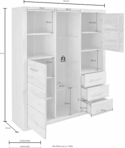 OTTO home Highboard »Ribe,130cm breit145cm hoch,Fronten Massivholz,12 Fächer« Korpusaus Holzwerkstoff, Metall Griffe,Böden versetzbar