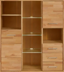 OTTO home Highboard »Ribe,130cm breit145cm hoch,Fronten Massivholz,12 Fächer« Korpusaus Holzwerkstoff, Metall Griffe,Böden versetzbar