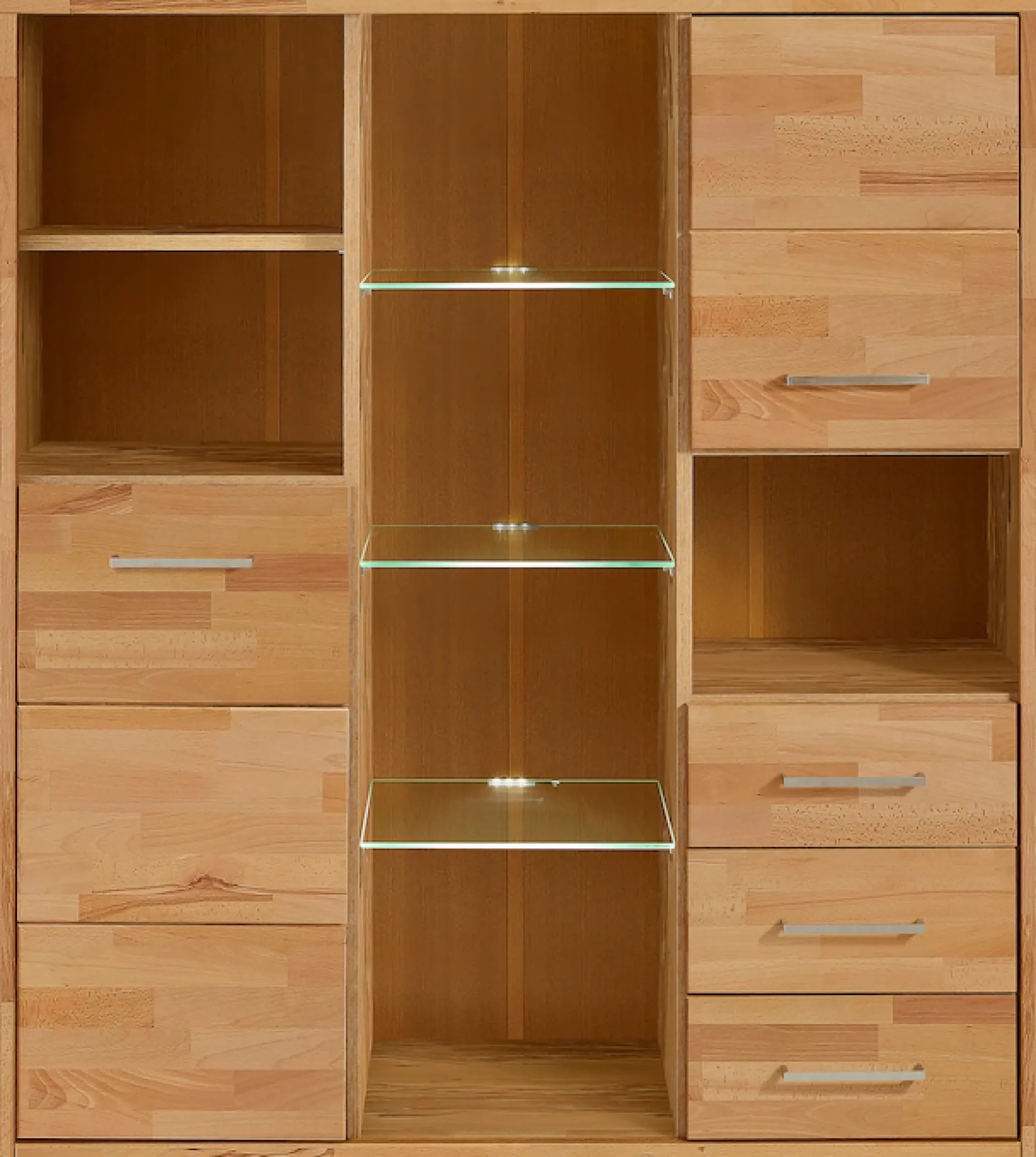 OTTO home Highboard »Ribe,130cm breit145cm hoch,Fronten Massivholz,12 Fächer« Korpusaus Holzwerkstoff, Metall Griffe,Böden versetzbar