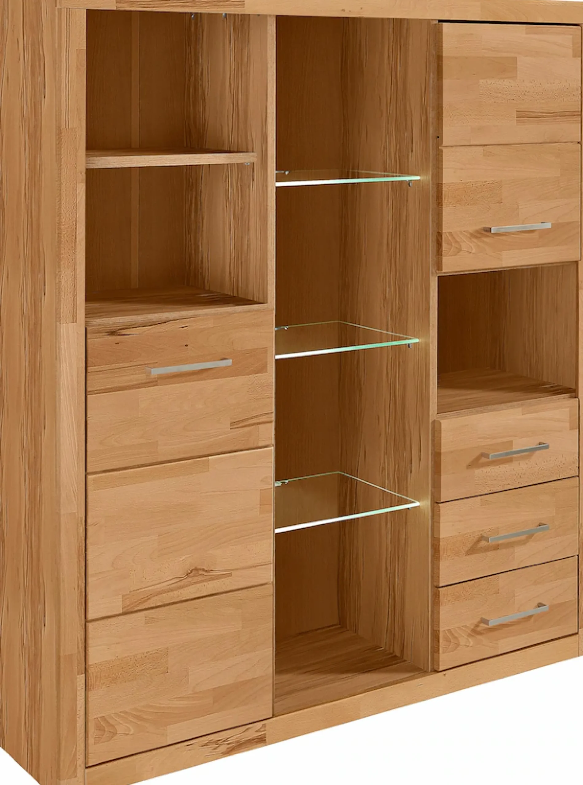 OTTO home Highboard »Ribe,130cm breit145cm hoch,Fronten Massivholz,12 Fächer« Korpusaus Holzwerkstoff, Metall Griffe,Böden versetzbar