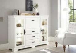 OTTO home Highboard »Royal, eleganter Schrank, Hochkommode, Stauraumelement im Landhausstil« dekorative Rahmenoptik, Metallgriffe, viel Stauraum, 158 cm breit