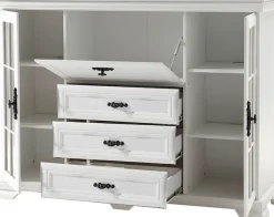 OTTO home Highboard »Royal, eleganter Schrank, Hochkommode, Stauraumelement im Landhausstil« dekorative Rahmenoptik, Metallgriffe, viel Stauraum, 158 cm breit