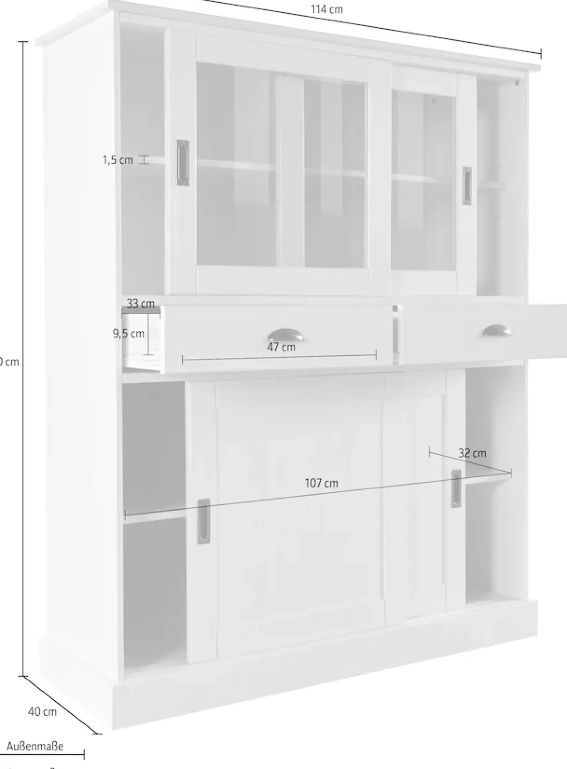 OTTO home Highboard »Schröder« Vitrine aus massivem Kiefernholz, Breite 114 cm