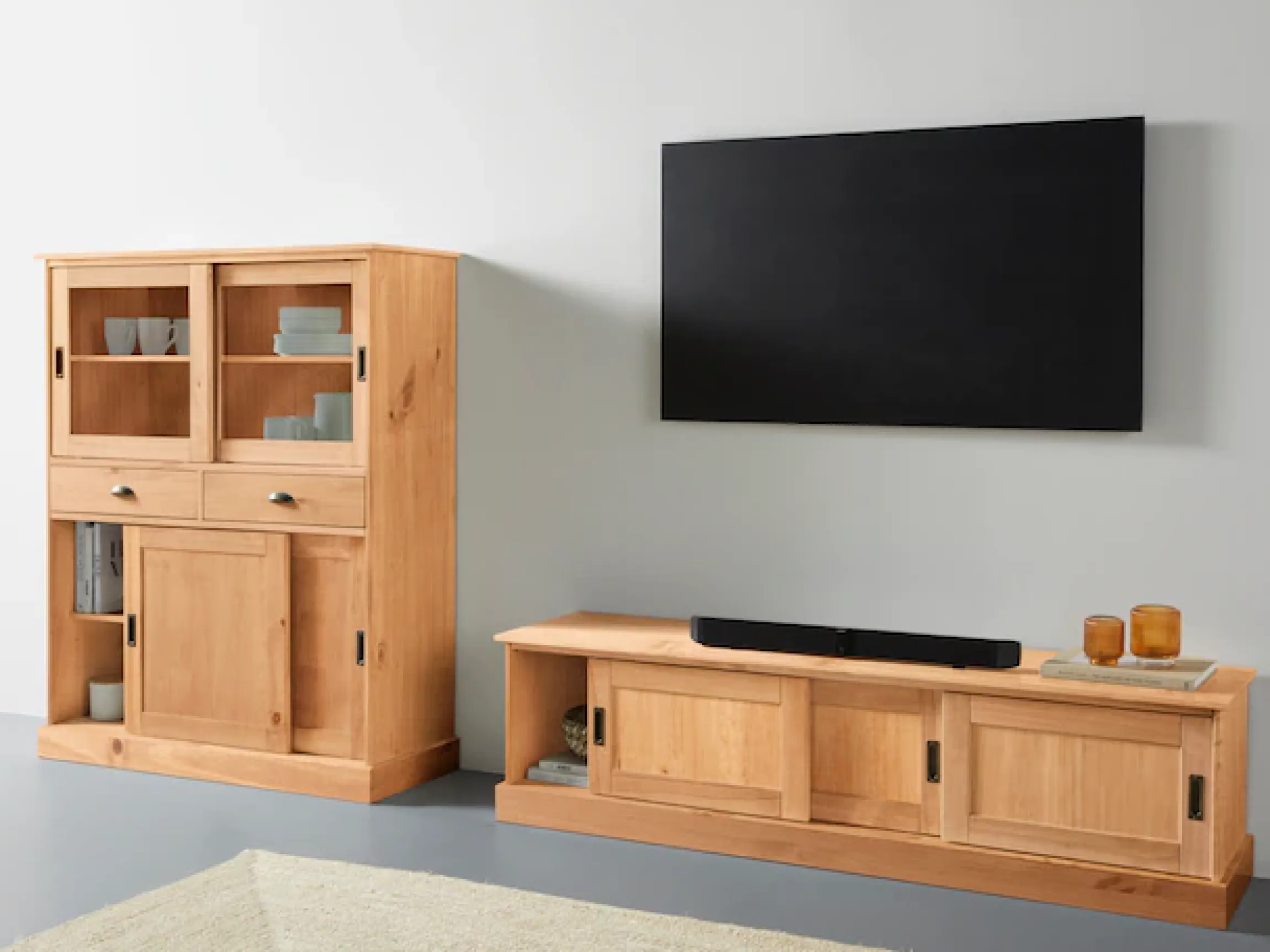 OTTO home Highboard »Schröder« Vitrine aus massivem Kiefernholz, Breite 114 cm