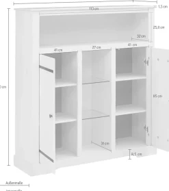 OTTO home Highboard Stauraumschrank aus massivem Kiefernholz, Breite 120 cm