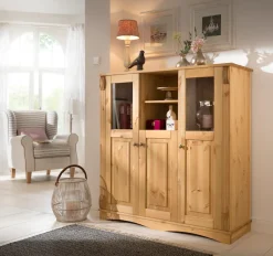 OTTO home Highboard »Teresa« Maße (B/T/H): 119/40/120 cm,Vitrine, Türen mit Glaseinsätzen, aus massiver Kiefer, FSC®