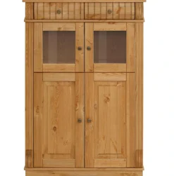 OTTO home Highboard »Teresa Mini-Vitrine mit Glastüren und 2 Schubkästen« Kommode, aus massiver Kiefer, Breite 84 cm, FSC®
