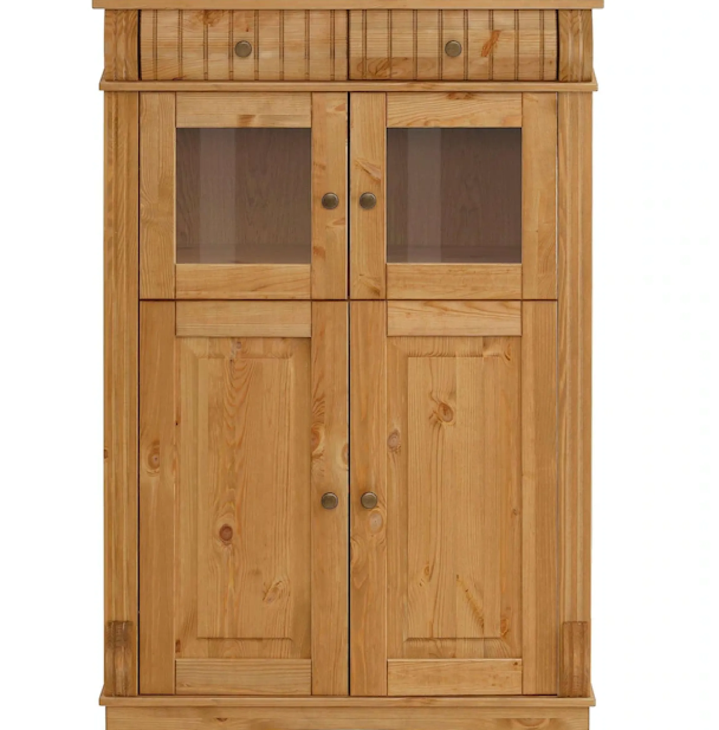 OTTO home Highboard »Teresa Mini-Vitrine mit Glastüren und 2 Schubkästen« Kommode, aus massiver Kiefer, Breite 84 cm, FSC®