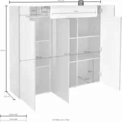 OTTO home Highboard »Toledo,Breite 147,5 cm,trendige Hochkommode mit 3 Türen 1SK« Hochschrank mit viel Stauraum, stylische Hochglanzfronten