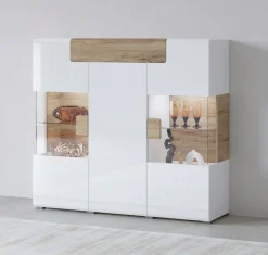 OTTO home Highboard »Toledo,Breite 147,5cm,trendige Hochkommode mit 3Türen und Schublade« Hochschrank mit Glas-Partien,stylische Hochglanzfronten