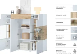 OTTO home Highboard »Toledo,Breite 147,5cm,trendige Hochkommode mit 3Türen und Schublade« Hochschrank mit Glas-Partien,stylische Hochglanzfronten
