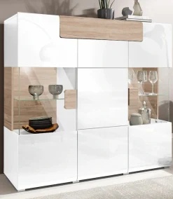OTTO home Highboard »Toledo,Breite 147,5cm,trendige Hochkommode mit 3Türen und Schublade« Hochschrank mit Glas-Partien,stylische Hochglanzfronten
