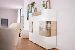 OTTO home Highboard »Toledo,Breite 147,5cm,trendige Hochkommode mit 3Türen und Schublade« Hochschrank mit Glas-Partien,stylische Hochglanzfronten